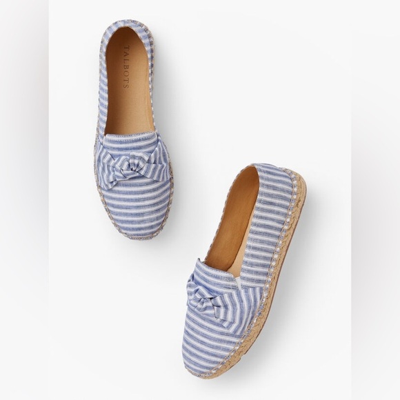 Talbots Izzy Stripe Knotted Linen Espadrille Shoes - Picture 1 of 8